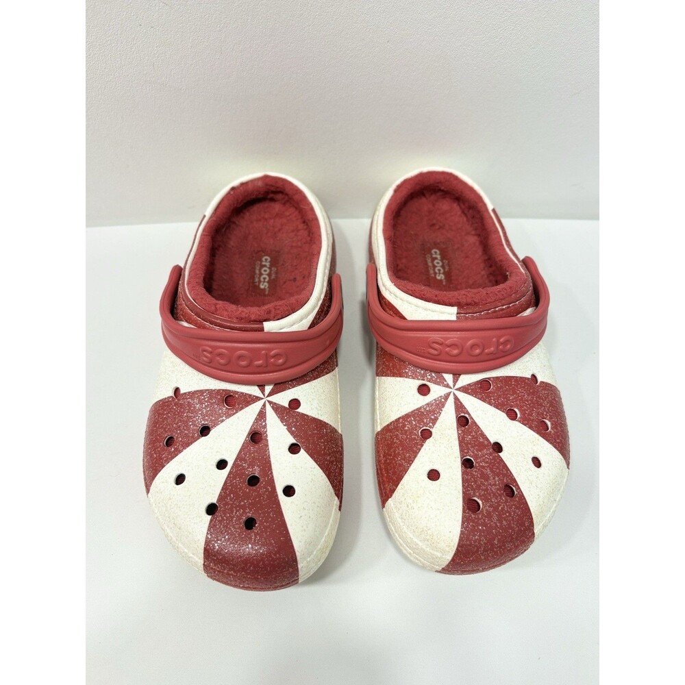 Big Kids Classic Lined Christmas Peppermint Swirl Candy Cane Sparkle Crocs Sz J3